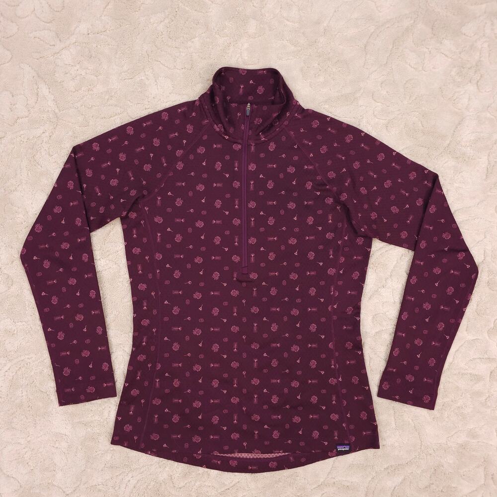 Patagonia 1/2 Zip Midweight Capilene Fire Floral Night Plum Sz Small - Picture 5 of 7